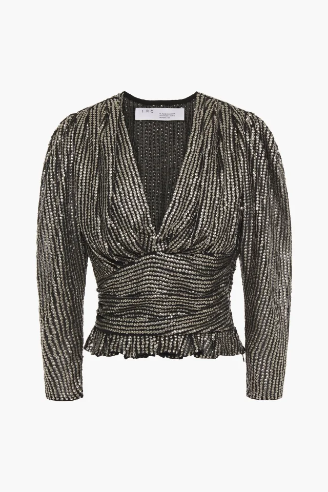 Iro Ciota Ruched Sequined Georgette Top in Black, photo 5 of 12 from THE OUTNET