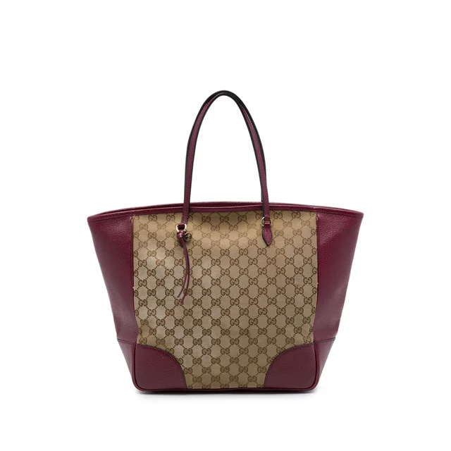 Beige Gucci GG Canvas and Calfskin Bree Tote in Beige Calfskin from Designer Revival