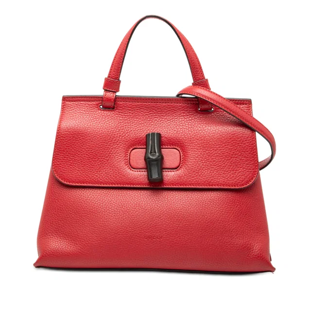 Red Gucci Small Leather Bamboo Daily Satchel in Red Leather from Designer Revival