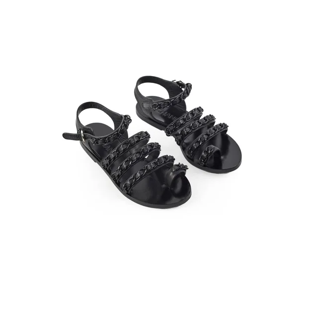 Chanel Chain Sandals Black Size 36 in Black Leather from The Purse Affair
