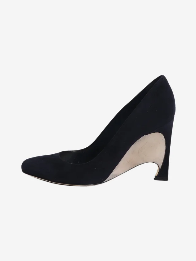 Dior Optique navy wedge pumps - size EU 38.5 in Navy Suede from Sign of the Times