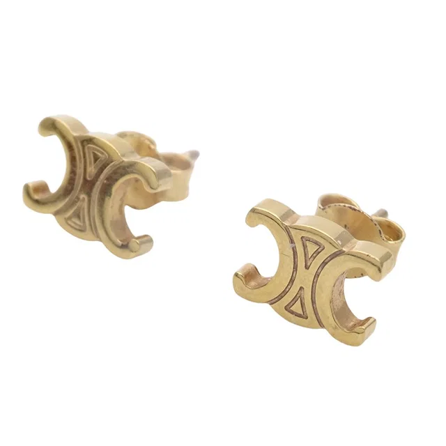 Celine Earrings Triomphe Gold Logo in Gold from The Reluxe