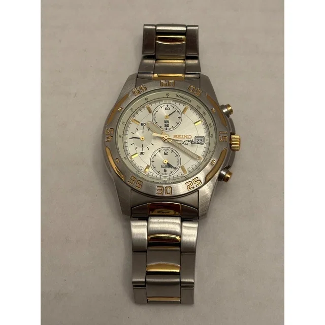 Seiko Chronograph 100m Two Tone Alarm Watch 7t62-0cd0 Silver Gold Steel in gray|gold|silver from Poshmark