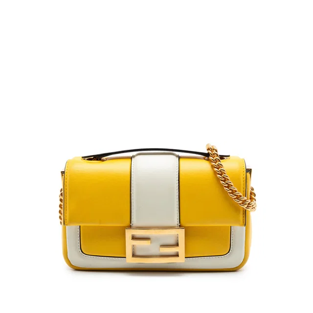 Yellow Fendi Mini Bicolor Nappa Apolo Chain Baguette Shoulder Bag in Yellow Nappa leather from Designer Revival