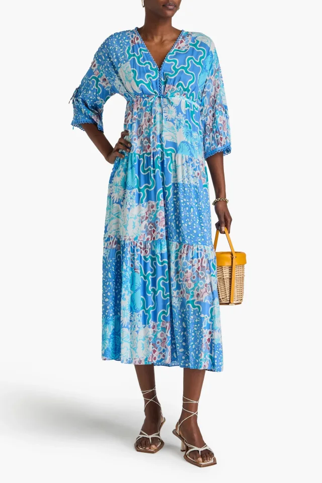 Diane von Furstenberg Boris Printed Woven Midi Dress in Light blue, photo 2 of 6 from THE OUTNET