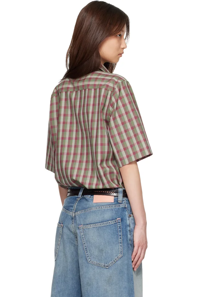 Acne Studios Green & Purple Check Button-Up Shirt, photo 3 of 5 from SSENSE