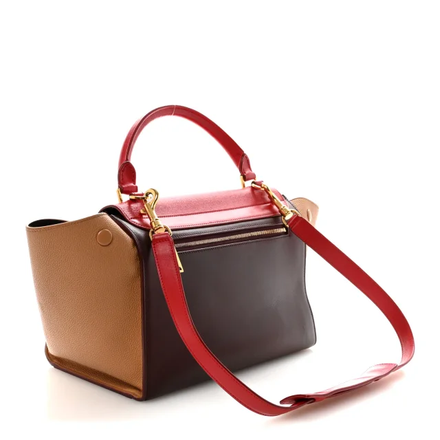 Celine Satin Baby Grained Calfskin Small Tri-Color Trapeze Carmin in Caviar leather from FASHIONPHILE, photo 3 of 9