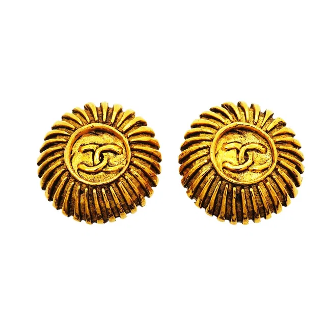 Chanel Earrings Vintage CC Logo Round Circle Gold Plated in Gold from The Reluxe