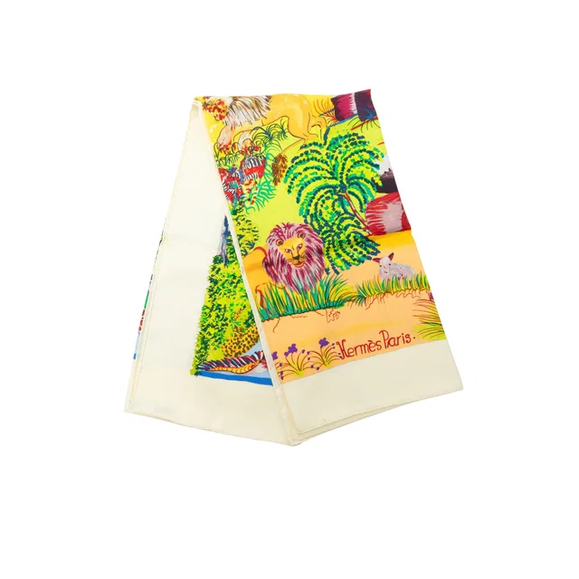 White Hermès Nuba Mountain Silk Scarf 90 Scarves in White Silk from Designer Revival