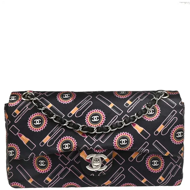Chanel 2005-2006 Black Satin Lipstick Classic Single Flap Shoulder Bag in Black Satin from AMORE Vintage Tokyo