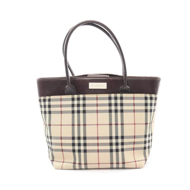 Burberry Check Canvas Leather Handbag in Beige Canvas from LuxUness