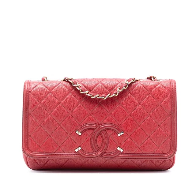 Red Chanel Medium Quilted Caviar CC Filigree Flap Shoulder Bag in Red Caviar leather from Designer Revival
