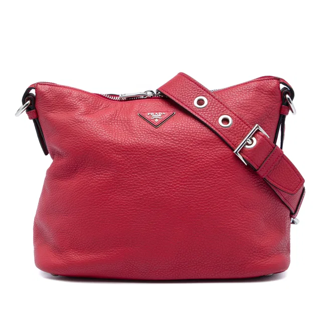 Red Prada Vitello Daino Shoulder Bag in Red Leather from Designer Revival