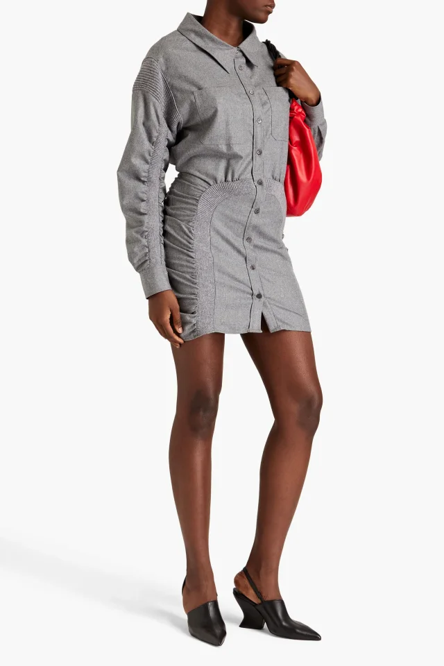 Stella McCartney Wren Ruched Wool-Flannel Shirt Dress in Grey, photo 2 of 4 from THE OUTNET