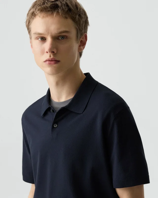 Theory Soris Polo Shirt in Light Bilen in DARK ECLIPSE 62% Viscose, 38% Polyester; Exclusive Of Elastic, photo 11 of 12 from Theory