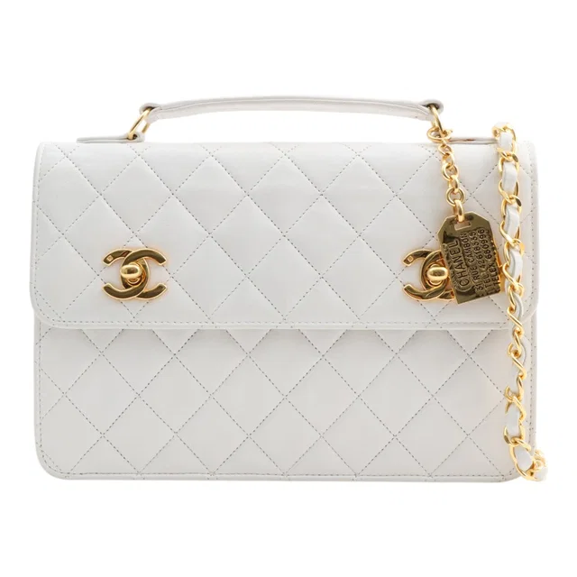 Chanel Circa 1990 Double CC Turnlock 2-Way Bag White in White Lambskin from VINTAGE QOO TOKYO