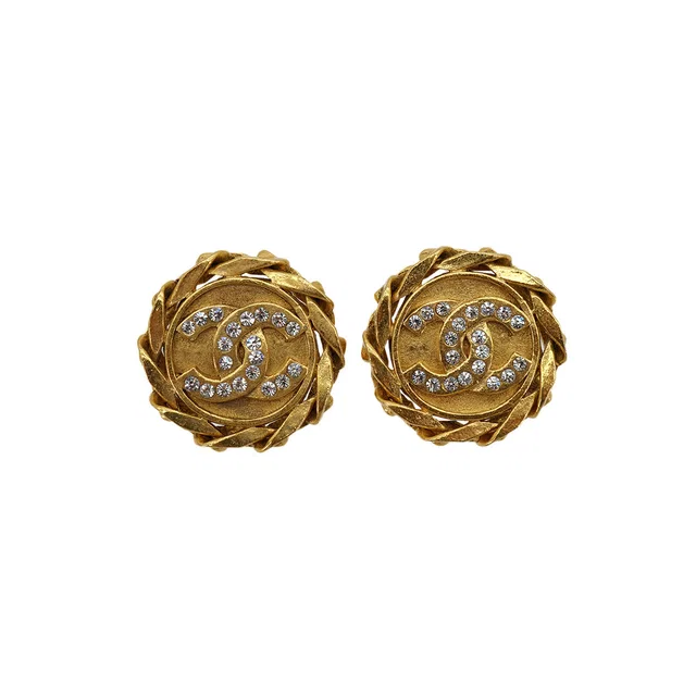 Chanel Vintage Earrings Cocomark Round Rhinestone Accessory 23 from Luxury Promise