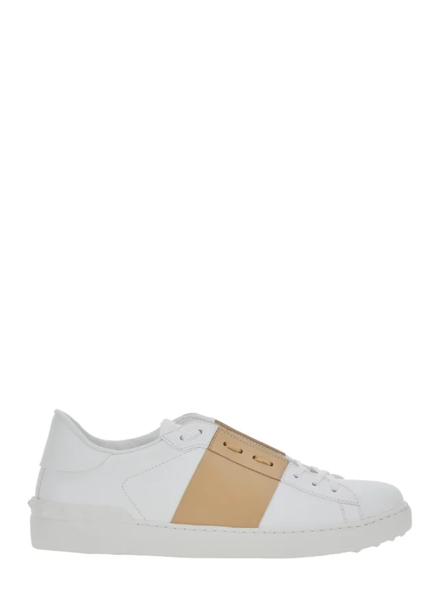 Valentino garavani 'Open' White Low Top Sneaker with Logo Tab and Rockstud Detail on the Back in Leather Man in White 100% Calf from Gaudenzi Boutique, photo 1 of 1