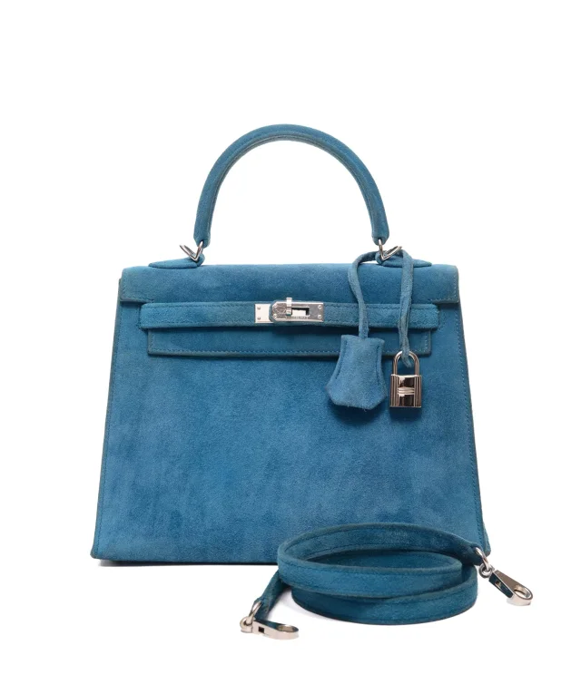 Hermès Kelly 25 Sellier Doblis Blue Thalassa PHW #H in Blue Leather from Luxury Promise, photo 2 of 15