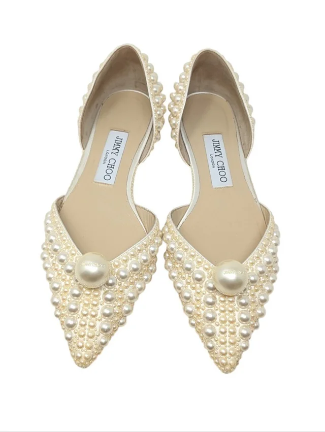 Jimmy Choo Sabine Ivory Pearl Pointed Toe D'orsay Flat Size Eu 37.5 in white from Poshmark, photo 1 of 1