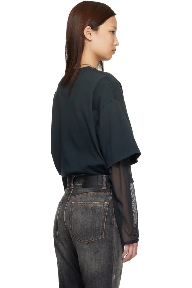 Acne Studios Gray Layered Logo T-shirt, photo 3 of 5 from SSENSE
