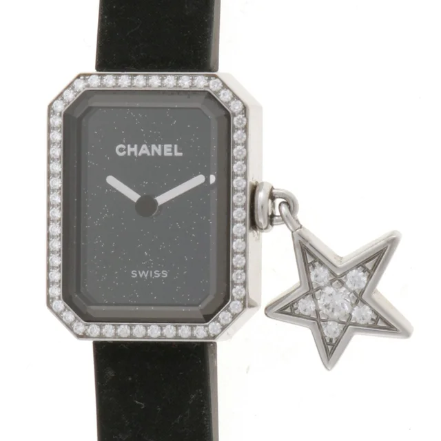 Chanel Premiere Luckystar Watch Stainless Steel Rubber Diamond Bezel Black in Black Leather from The Reluxe