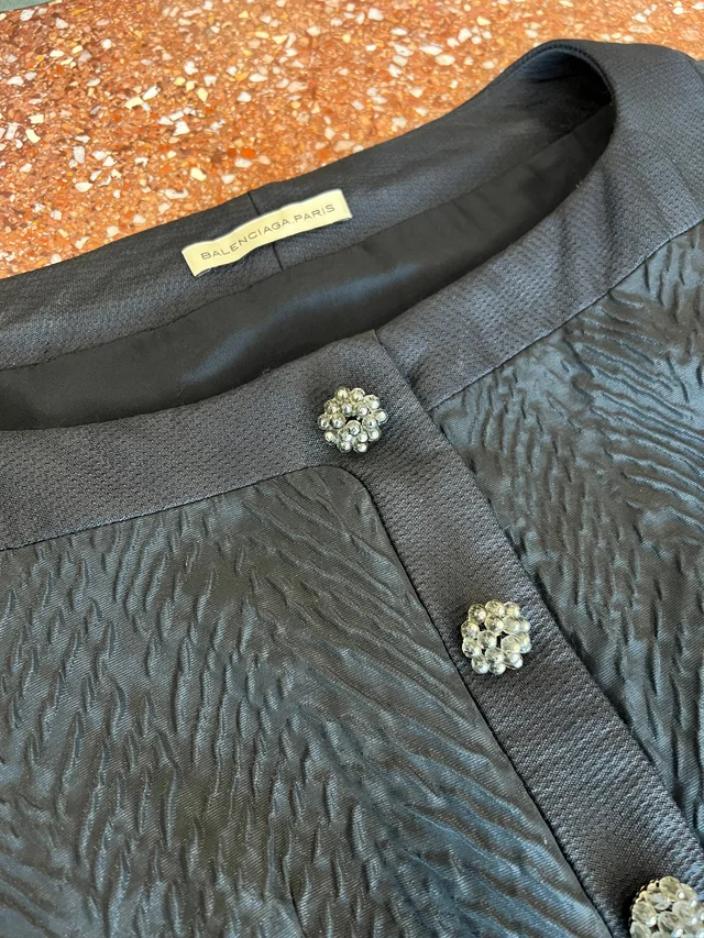 Balenciaga By Ghesquiere Fall 2006 Black Top With Fancy Crystal Bead Buttons in Black Silk from Resurrection Vintage, photo 3 of 6