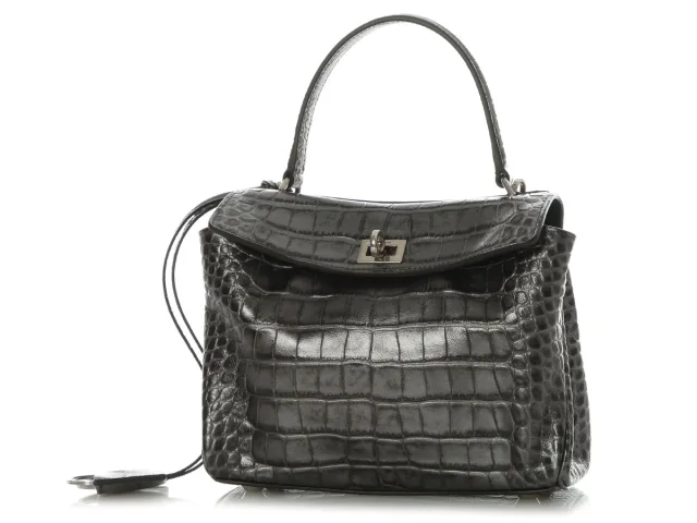 Balenciaga Mini Gunmetal Croc-Embossed Rodeo in Crocodile from Ann's Fabulous Finds, photo 2 of 9