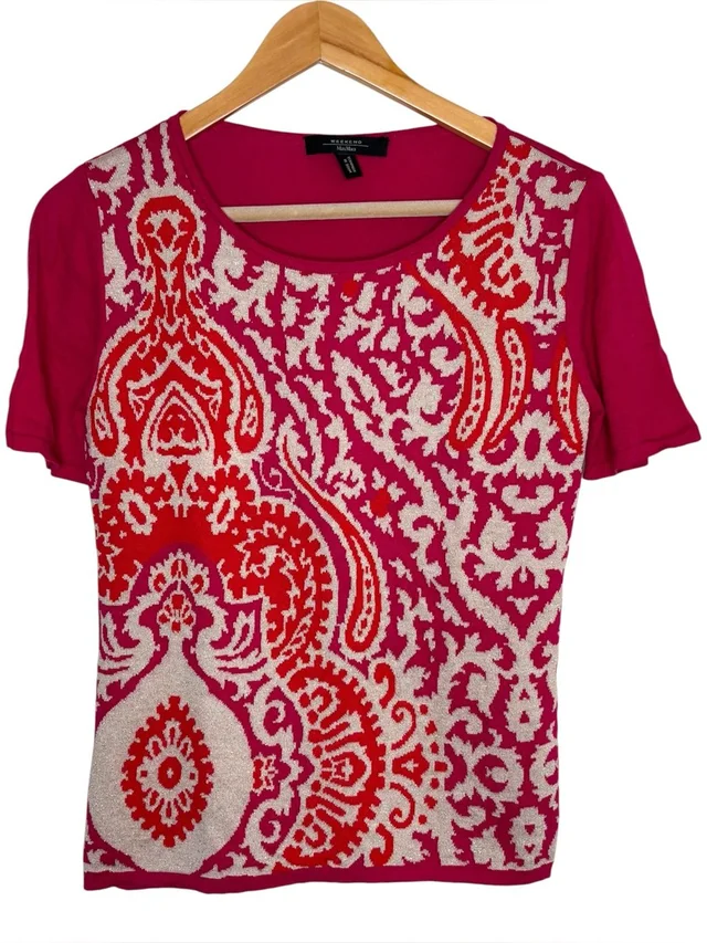 Weekend Maxmara Top Red Fuchsia Intarsia Paisley Front Size Medium in pink|red Silk from Poshmark