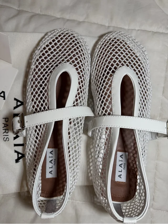 Alaïa Alaa White Mesh Mary Jane Flats With Buckle Strap in white Leather from Poshmark