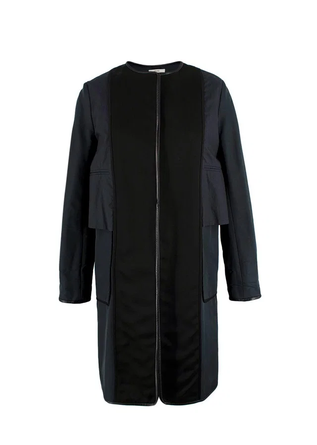 Celine Navy and Black Leather Trim Longline Jacket in Black Leather from HEWI