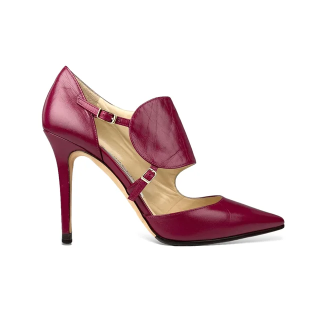 Jimmy Choo 'Heath' Monk Strap Goat Leather Pumps in Dark Orchid Goat Leather from Designer Archives