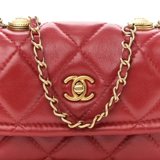 Chanel Shiny Lambskin Quilted Extra Mini Flap Red in Red Lambskin from FASHIONPHILE, photo 8 of 10