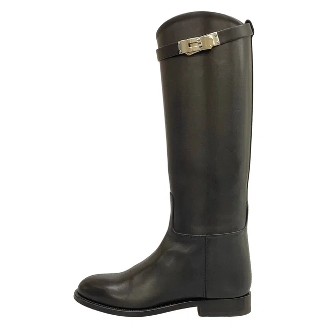 Hermès Long Boots Jumping Black Kelly Buckle Silver Leather in Black Leather from The Reluxe