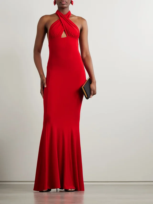NORMA KAMALI Cutout jersey halterneck gown in Red, photo 2 of 2 from NET-A-PORTER (Canada)