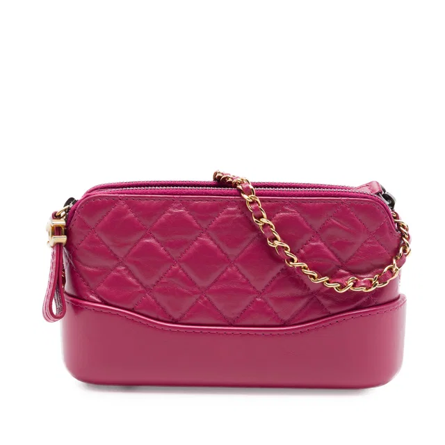 Pink Chanel Quilted Aged Calfskin Gabrielle Double Zip Clutch with Chain Crossbody Bag in Pink Calfskin from Designer Revival