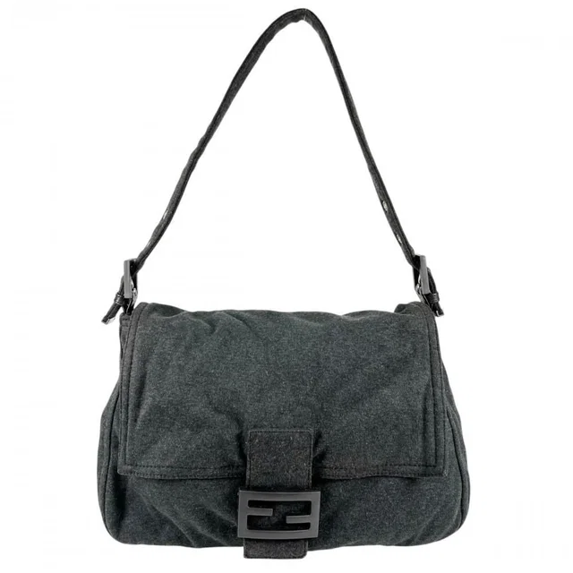 Fendi Shoulder Bag Mamma Baguette Cotton Jersey Gray Black Silver in Black from The Reluxe