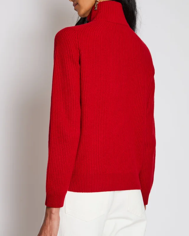 Brunello Cucinelli Red Quarter Zip Ribbed Cashmere Jumper Size S (UK 8) in Red Cashmere from Sellier, photo 2 of 2