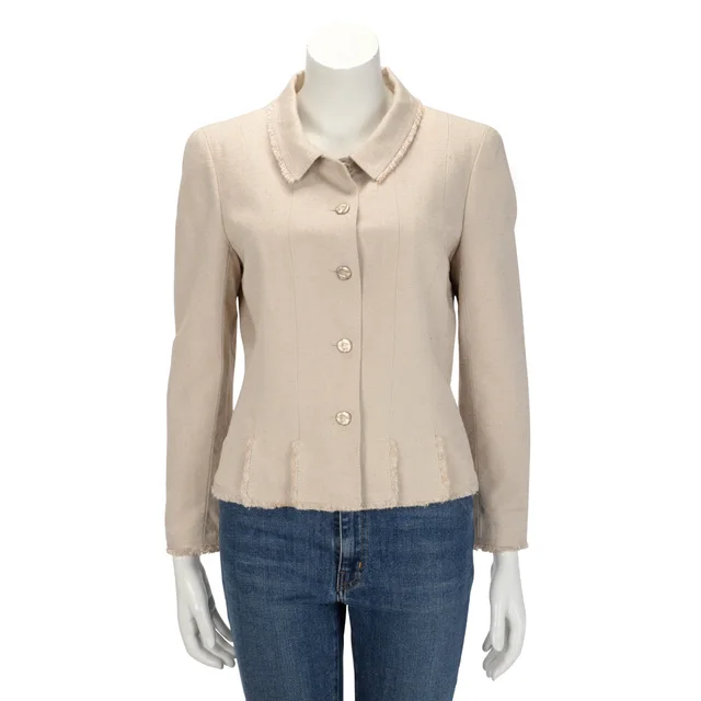 Chanel Raw Silk Frayed Edge Jacket FR 42 in Ecru Silk from Blue Spinach