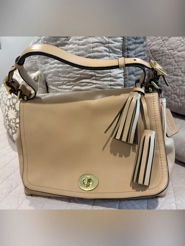 Coach Tan Leather Shoulder Bag With Tassels in brown|neutral Leather from Poshmark