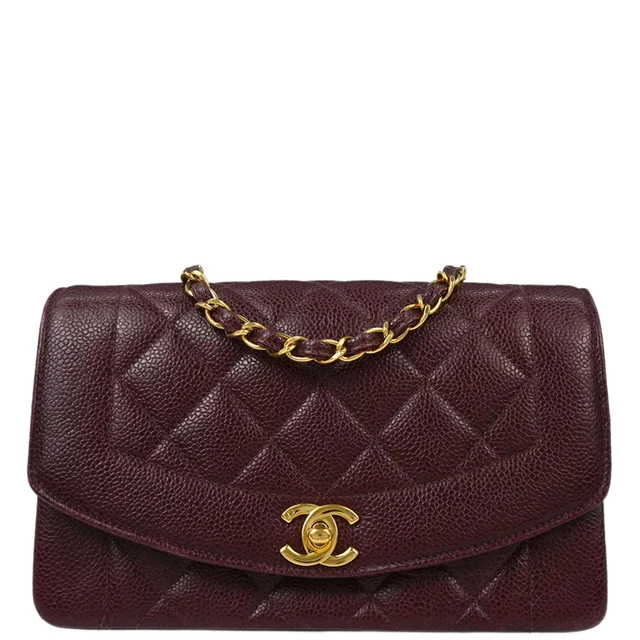 Chanel 1991-1994 Bordeaux Caviar Skin Small Diana Shoulder Bag in Burgundy Caviar leather from AMORE Vintage Tokyo