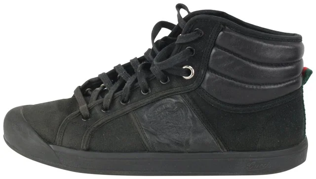Gucci Men's US 9.5 High Top Web Black Sneaker Boot in Black Canvas from Bagriculture