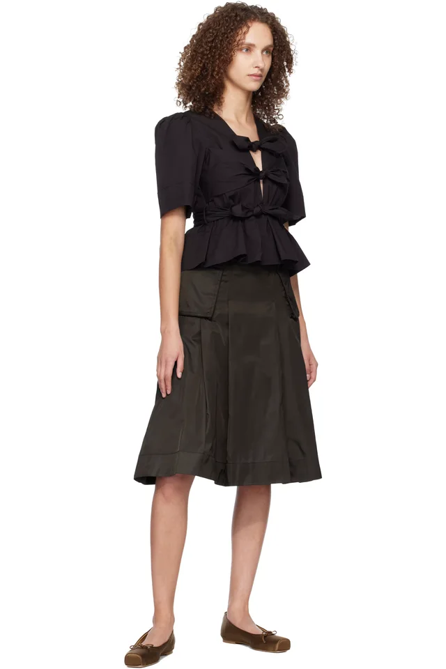 GANNI Black Washed Stretch Cotton Tie Strap Blouse, photo 4 of 4 from SSENSE