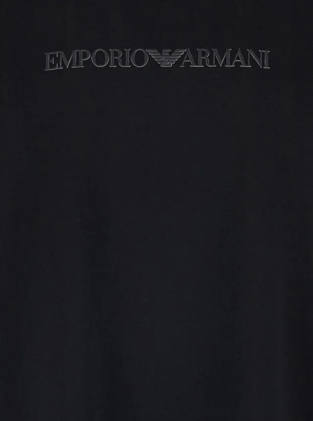 Emporio armani Black Cotton Crew Neck T-Shirt with Logo Embroidery for Men in Black 100% Cotton, photo 4 of 5 from Gaudenzi Boutique