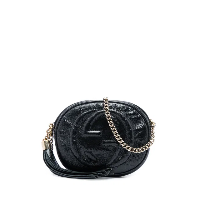Black Gucci Mini Patent Soho Chain Crossbody in Black Patent leather from Designer Revival