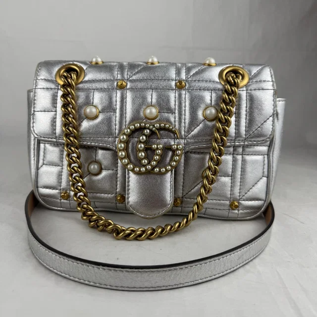 Gucci Mini Marmont Special Edition Bag in Metal, metallic, metallic matelasse, studs from Reowned