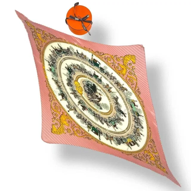 Hermès Scarf Silk Pleats la Promenade de Walk To Long Chien Pink in Pink Silk from The Reluxe