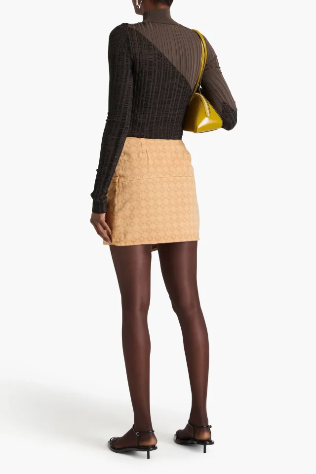 Nanushka Asymmetric Logo-Print Organic Cotton Denim Wrap Skirt in Sand, photo 3 of 4 from THE OUTNET