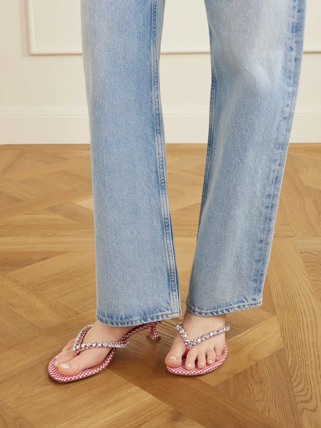 AMINA MUADDI Gigi 45 checked crystal-embellished leather thong sandals, photo 2 of 2 from NET-A-PORTER (Canada)