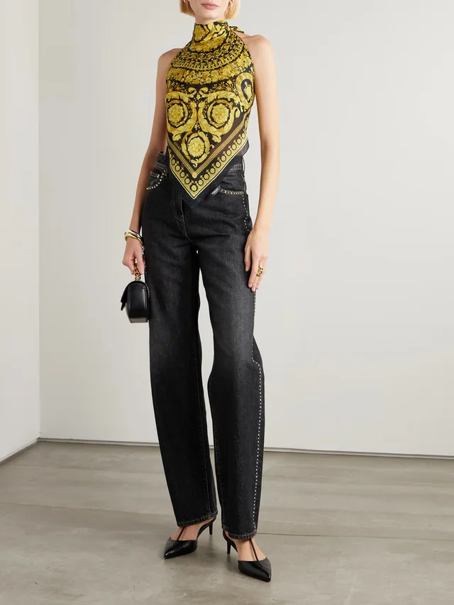 VERSACE Embellished high-rise straight-leg jeans in Black, photo 2 of 2 from NET-A-PORTER (Canada)